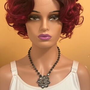 Crystal Beaded Statement Necklace with Floral Crystal Pendant